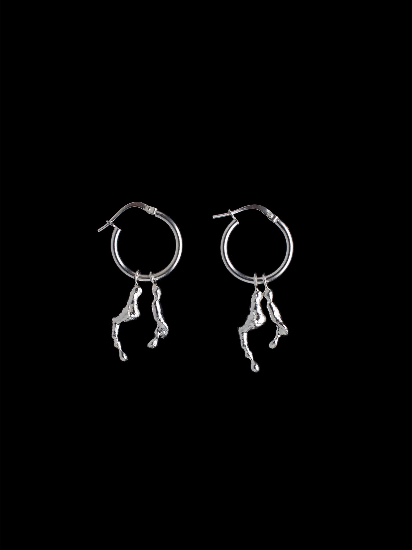 molten metal droppy dangle hoop earrings