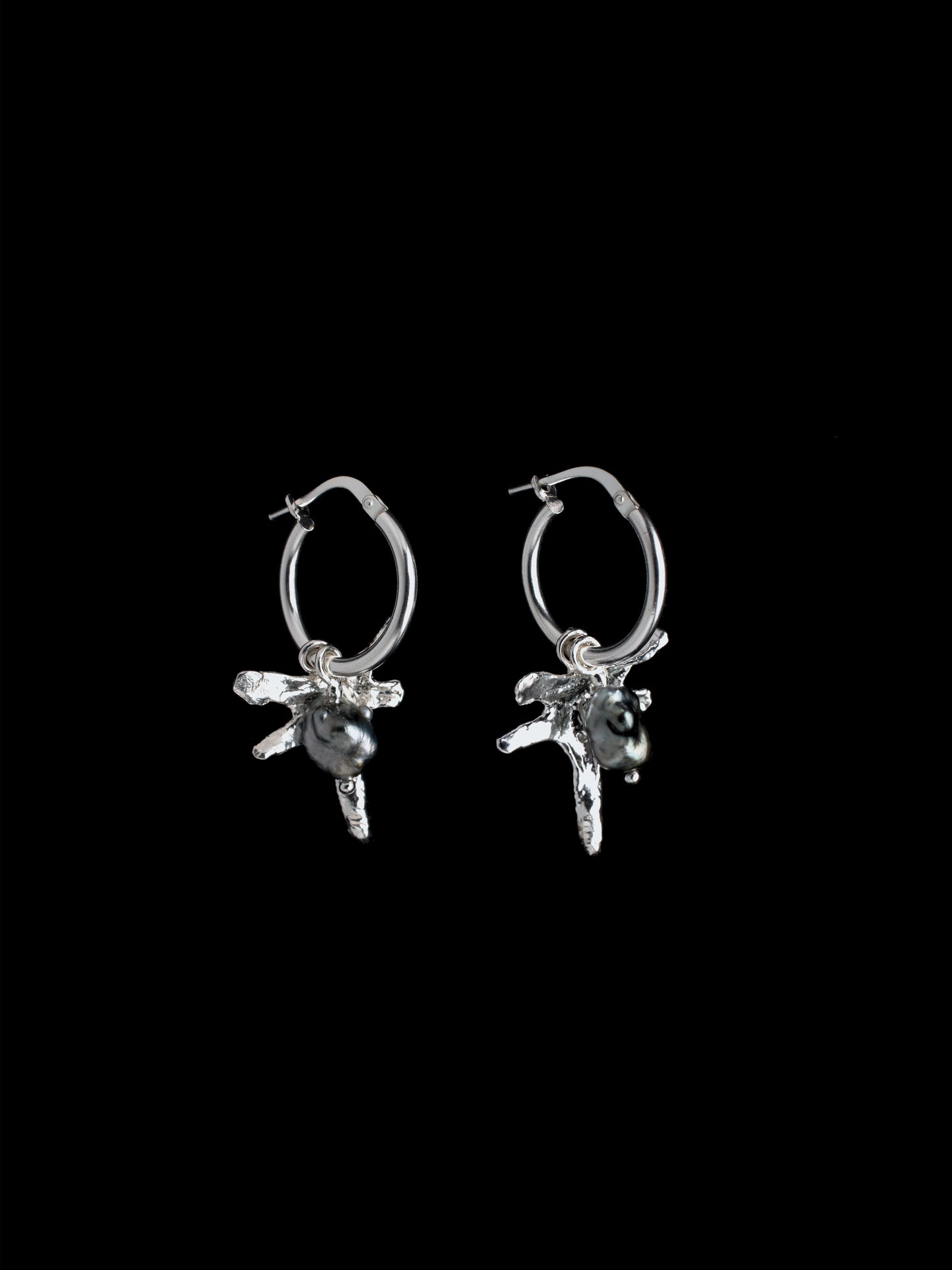 Keshi pearl and silver star pendant hoop earrings