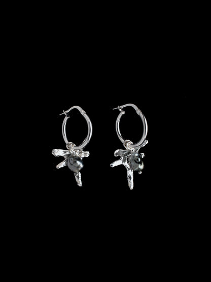 Keshi pearl and silver star pendant hoop earrings