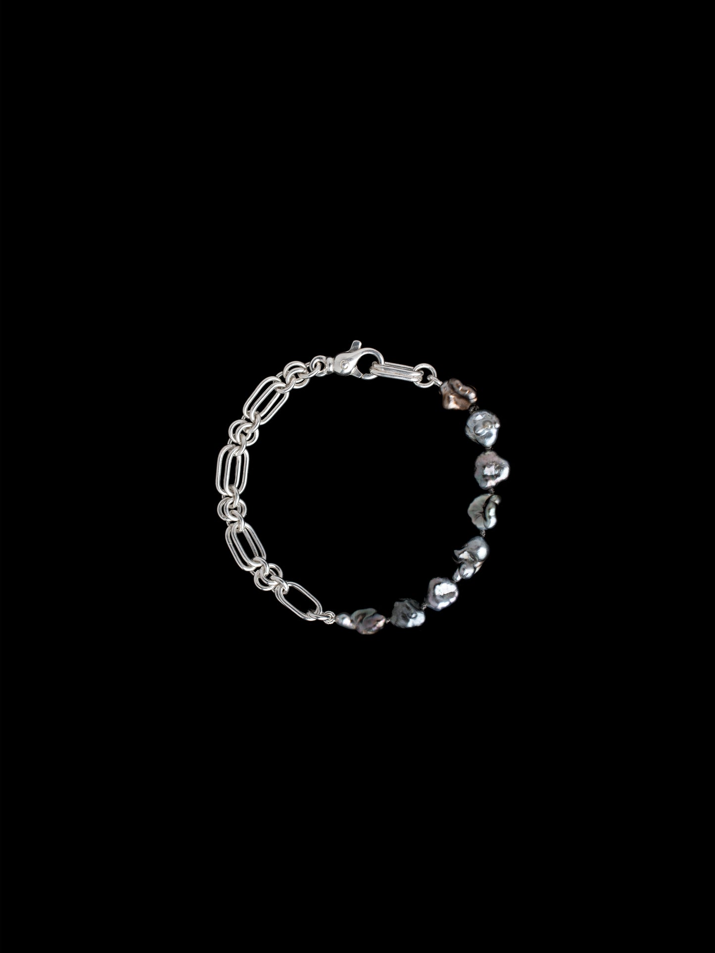  Handmade Keshi pearl and chain bracelet 