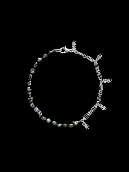 Keshi pearl and chain necklace handmade with recycled silver